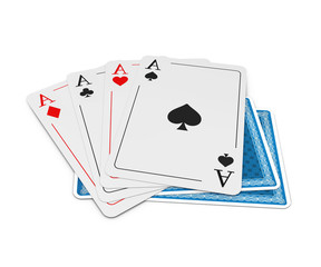 Set of four aces playing cards suits. Winning poker hand. 3d Illustration