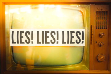 lies of mainstream media propaganda disinformation old tv label vintage