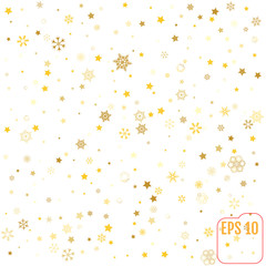 Star and Snowflake pattern. white, background, gold, gift wrap. Vector illustration.