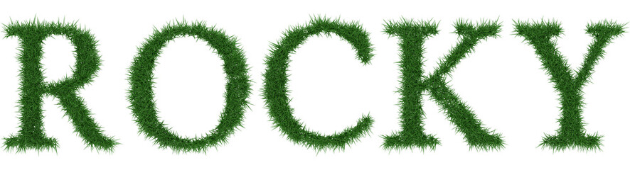 Rocky - 3D rendering fresh Grass letters isolated on whhite background.