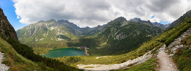Fototapeta premium Panorama of Popradske pleso lake valley in High Tatra Mountains, Slovakia, Europe