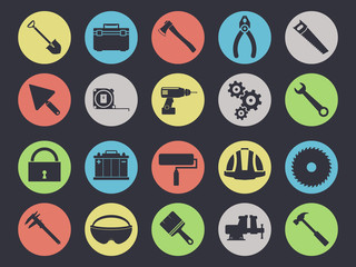 Fototapeta premium Work tools icons set isolated on black