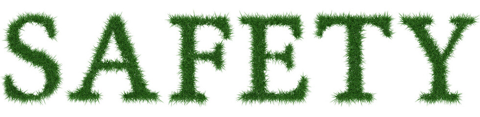 Safety - 3D rendering fresh Grass letters isolated on whhite background.