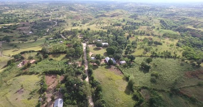 Haiti Hinche Farmland Aerial Descending Flyover