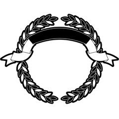 olive branches forming a circle with ribbon on top in monochrome silhouette vector illustration