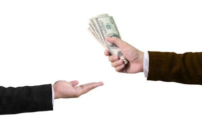  Transfer money concept, Businessman hand holding money, Isolated on white background