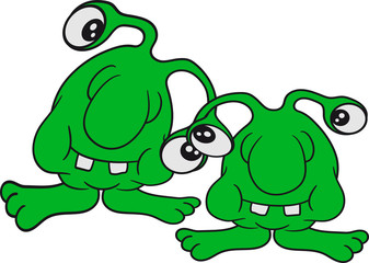 2 freunde team paar team augen fühler lustig klein alien monster hässlich horror ausserirdischer halloween comic cartoon