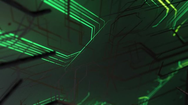 Futuristic circuit board background loop. Rendered 3d animation.
