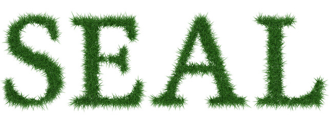 Seal - 3D rendering fresh Grass letters isolated on whhite background.
