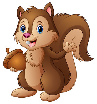 Cartoon squirrel holding an acorn