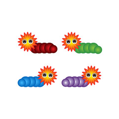 Naklejka premium Fun cute cartoon character worm. Collection of caterpillar icons