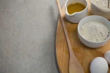 High angle view of ingredients on cutting board