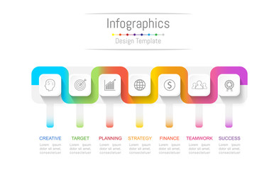 Infographic design elements for your business data with 7 options, parts, steps, timelines or processes. Connection line concept. Connection line concept, Vector Illustration.