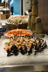 seafood on ice in  restaurant buffet