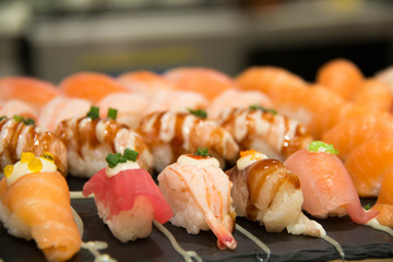 Sushi served on plate Japanese foodi