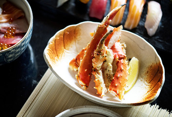 King crab legs traditional japanese dish - obrazy, fototapety, plakaty