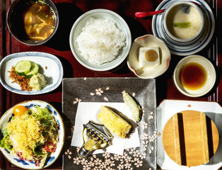 Japanese food set on the table
