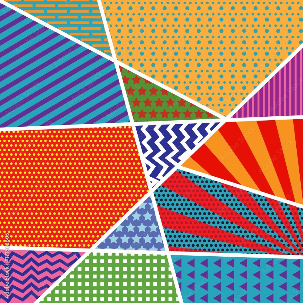 Aufkleber colorful trendy geometric flat elements of pattern memphis. pop art style texture. modern abstract d