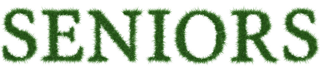 Seniors - 3D rendering fresh Grass letters isolated on whhite background.
