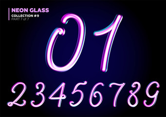 Fototapeta premium 3D Glass Letters with Night Neon Light Effect, Glossy Purple and Blue Colors.