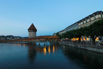 Historic city center of Lucerne. Swiss landmark - May 28, 2017 : Night Lucerne During the high...