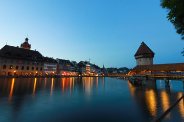 Historic city center of Lucerne. Swiss landmark - May 28, 2017 : Night Lucerne During the high...