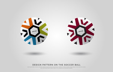 Fototapeta na wymiar design pattern on the soccer ball. red, green, orange and blue color on the football mock up. Vector Illustration
