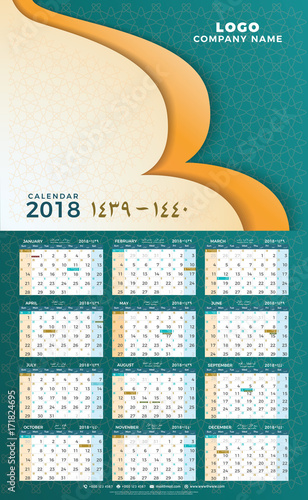 "Hijri 1439 to 1440 islamic calendar 2018 design template 