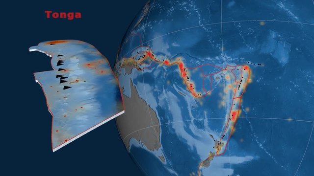 Tonga tectonics featured. Topo and bathy