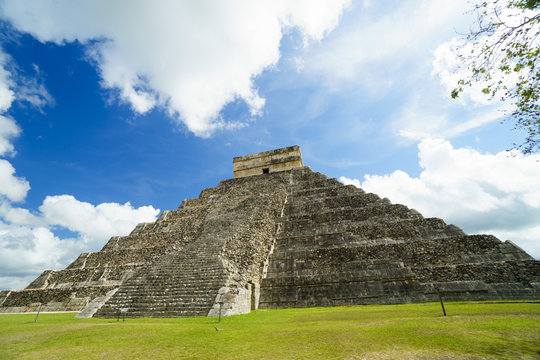 High maya pyramid of Kukulkan in Mexico. Ancient symbol of architecture at summer sunny day