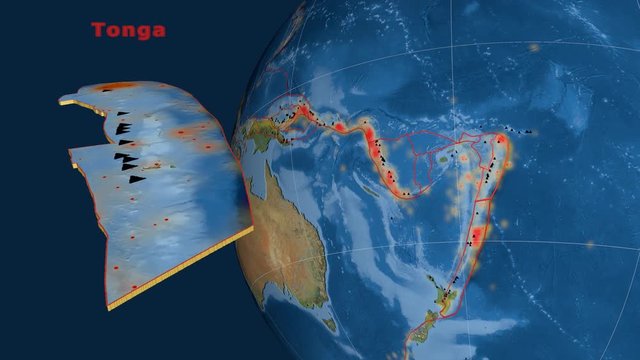 Tonga tectonics featured. Satellite imagery
