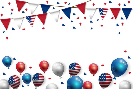 Vector illustration party American flag and  balloons design background.