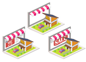 House online 3d isometric vector illustration