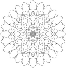 black and white online art. Geometric Round Floral Ornament