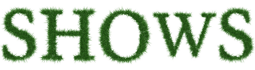 Shows - 3D rendering fresh Grass letters isolated on whhite background.