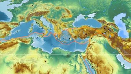 Aegean Sea tectonics featured. Relief. Mollweide projection