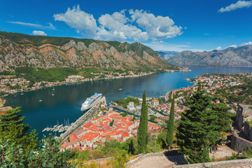Fototapeta na wymiar Top view of the Bay of Kotor and the old town. Europe. Montenegro