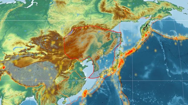 Amur tectonics featured. Relief. Kavrayskiy VII projection