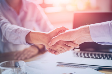 Business people shaking hands. Finishing up meeting.