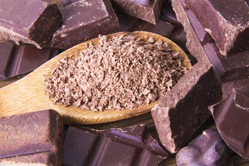 wooden spoon with grated chocolate