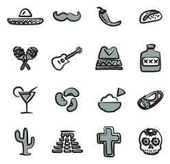 Mexican Culture  Icons Freehand 2 Color