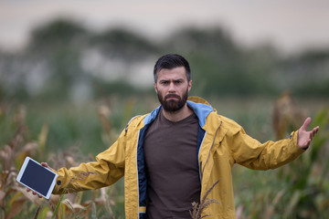 Unhappy farmer in corn field © Budimir Jevtic