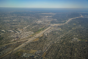 Aerial view of South Gate, view from window seat in an airplane