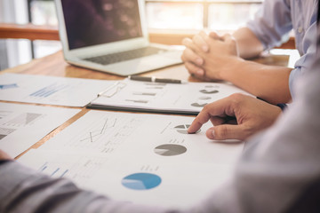 Image of executive businessman working consultation and conversation new business strategy plan in...