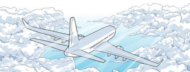 Fototapety  Ilustracja samolotu lecącego nad chmurami