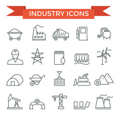 Industry icons, thin line, flat design