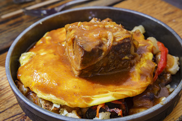 Grill beef rib with fried egg