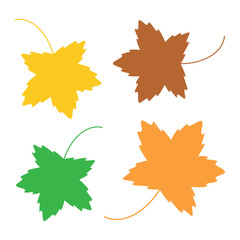 Autumn colorful leaf set, vector illustration. Fall maple leaves in orange, green, ochre or yellow and brown color. Graphic icon or print, isolated on white background.
