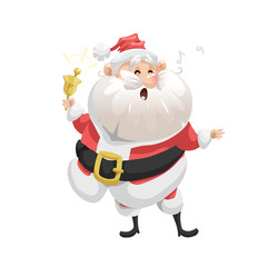 Funny cartoon style singing song Santa Claus with ring bell character icon. Emotion illustration. Christmas seasonal vector. Simple gradient artwork.