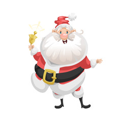 Funny cartoon style smiling Santa Claus with ring bell character icon. Emotion illustration. Christmas seasonal vector. Simple gradient artwork.